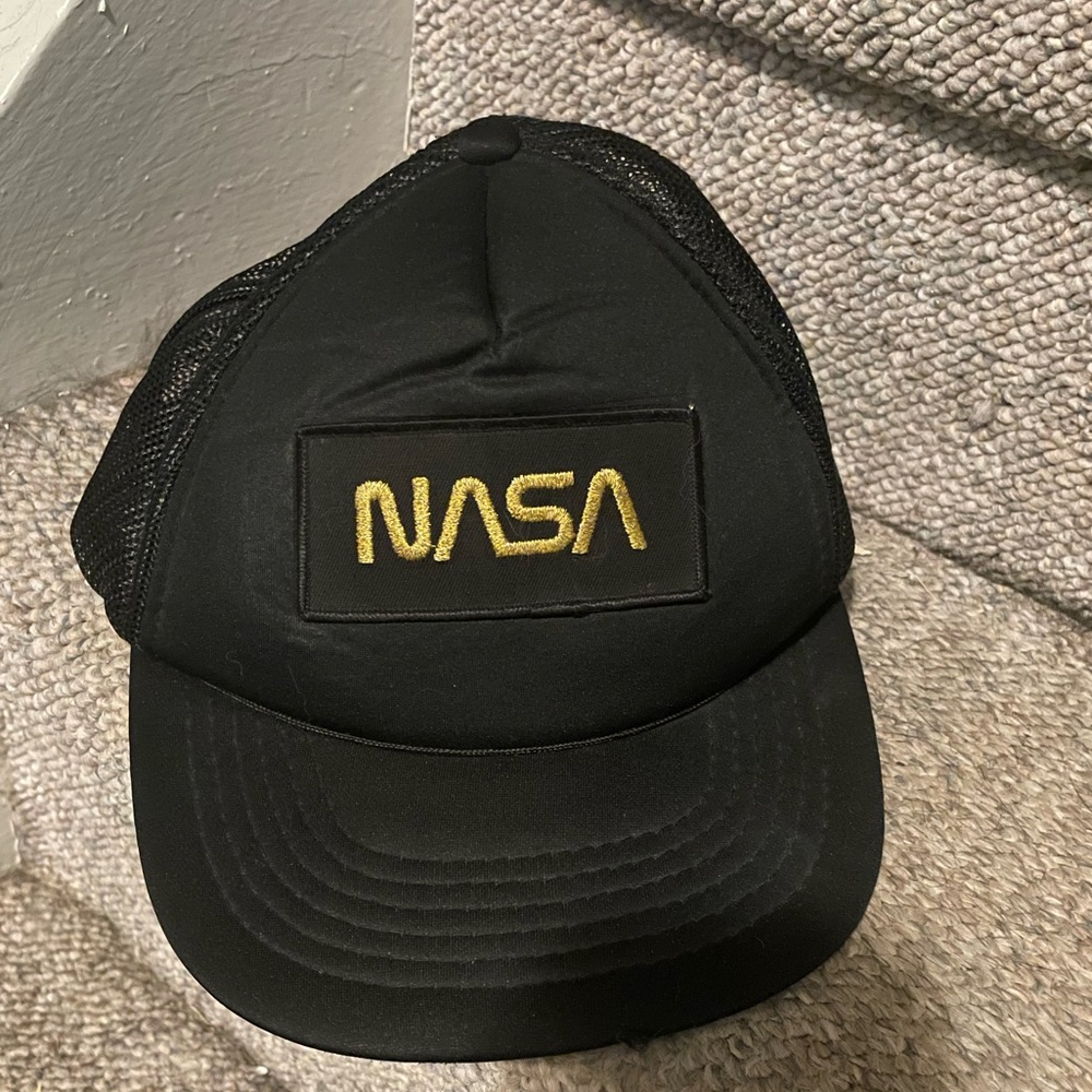 Black Vintage NASA Trucker Adjustable Hat with 1980s